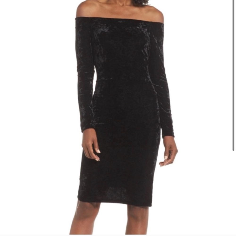 Eliza J Black Velvet Off the Shoulder Dress NWOT
